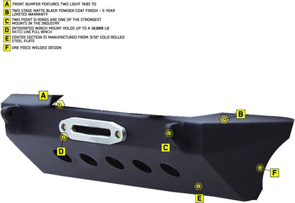 Smittybilt SRC Classic Rock Crawler Front Bumper with Winch Plate and D-ring Mounts (Black) - 76743