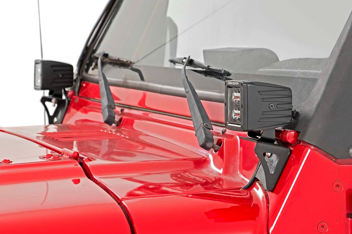 Rough Country Light Mounts - Lower Windshield - Jeep Wrangler TJ 4WD (1997-2006)