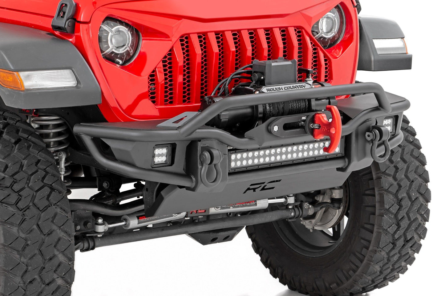 Rough Country Front Winch Bumper - Tubular - Skid Plate - Jeep Gladiator JT Wrangler JK & JL