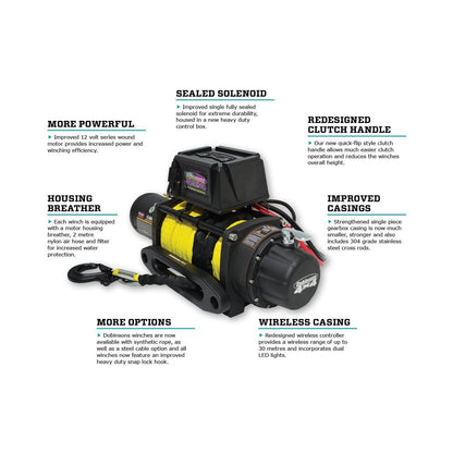 Dobinsons 12V Electric Winch - 12,000 LBS Capacity with Synthetic Rope, Hawse Fairlead and Remote Control(EW80-3815S)